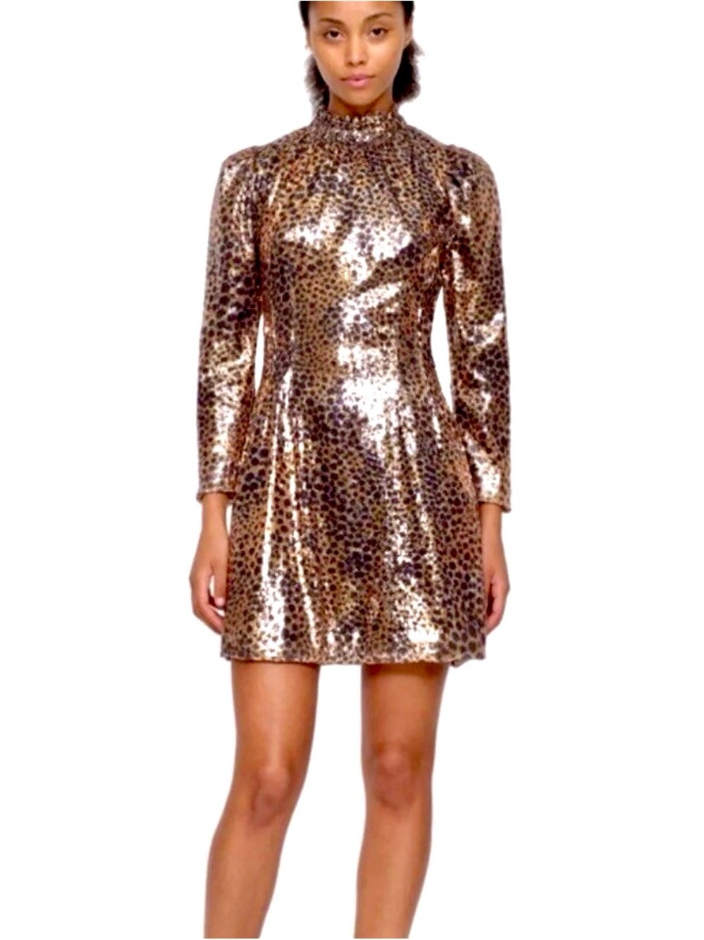 Sea NY Leo Gold Sequin Leopard-Print High-Neck Mini Dress